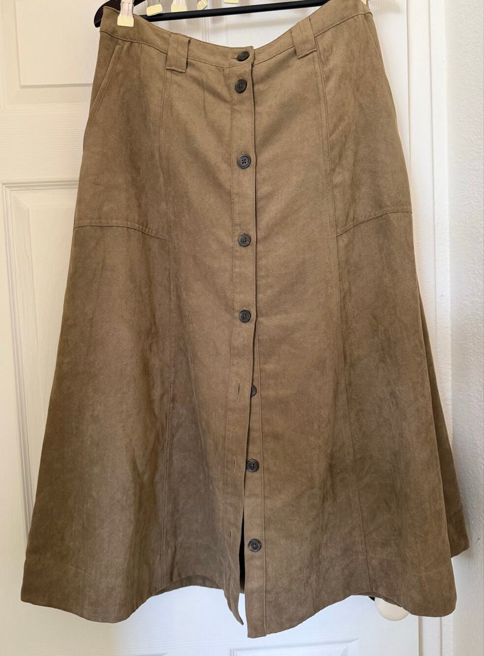Universal Thread Brown Faux Suede Button Front A-Line Midi Skirt Size 14
